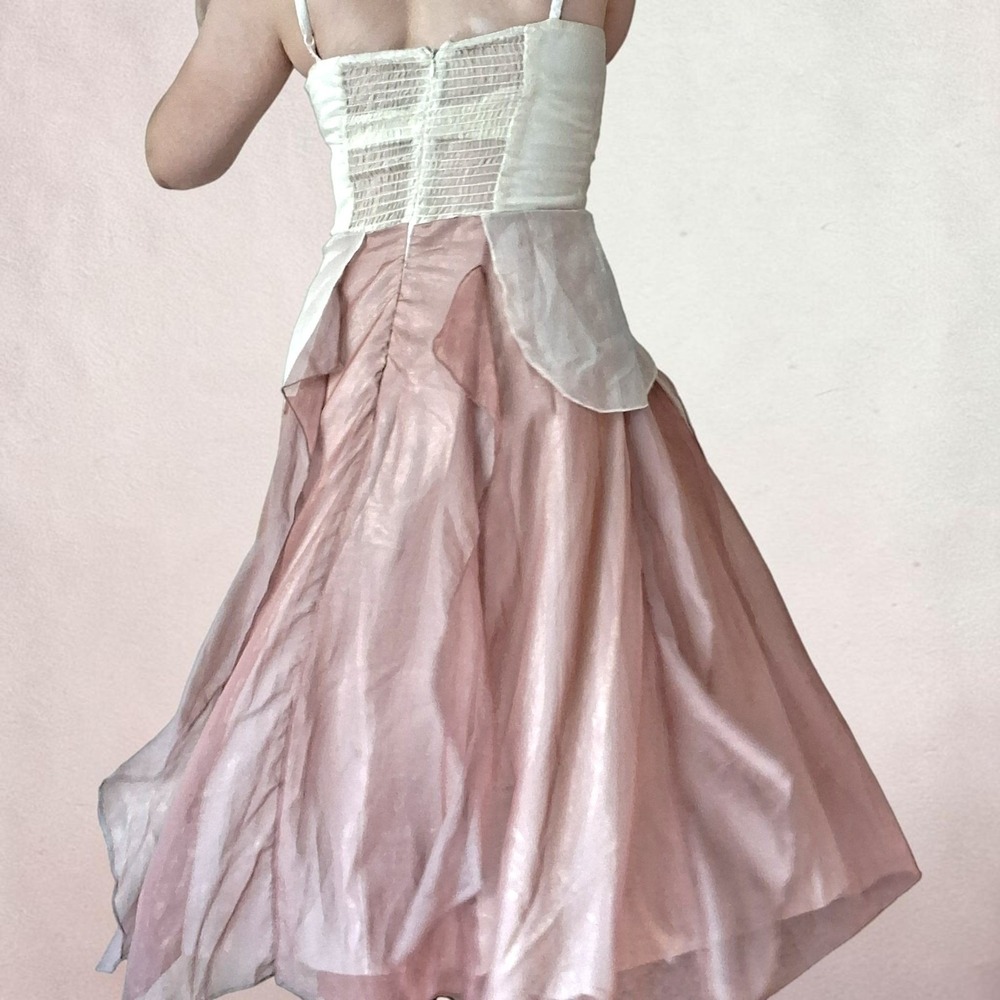 Vintage Y2K Dusty Rose Pink Cream Ivory Organza Layered Midi Dress Fairycore M - Picture 13 of 16